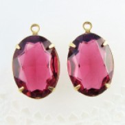 18x13 vintage oval fuchsia pink transparent rhinstone drop
