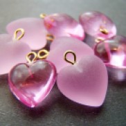 pink heart lucite bead drops clear matte.charms brass rings